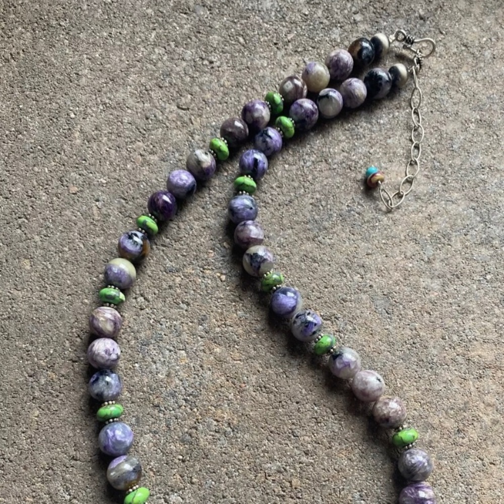 Sterlingsilver Charoite Greenturquoisebeadnecklace - image 3